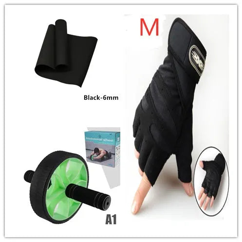 EVA foam yoga mat in blue, showing textured anti-slip surface, with a black OPP storage bag beside it.