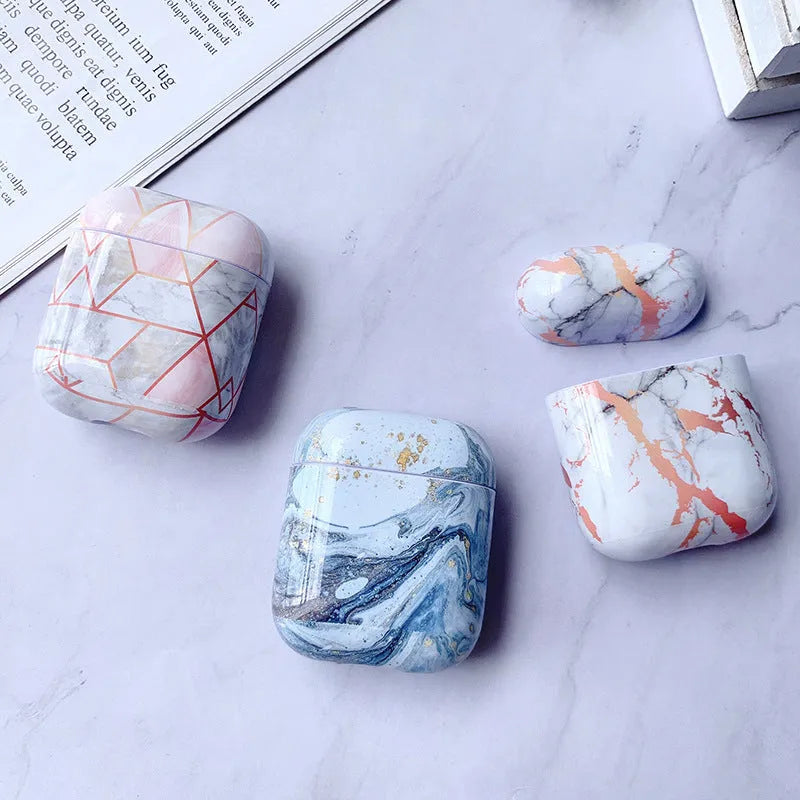 White marble pattern hard PC protective cover for Apple AirPods charging case.