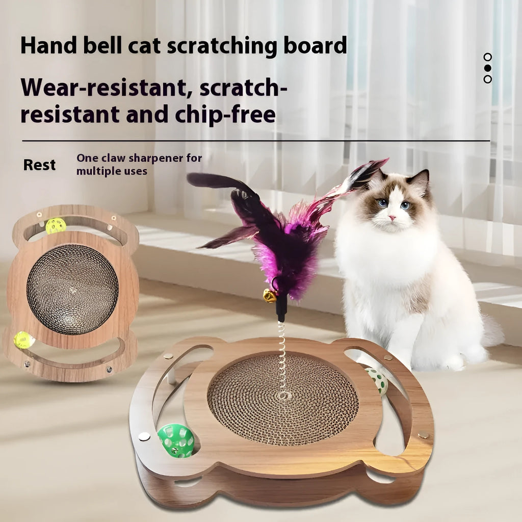 Vertical triangular cat scratch board in corrugated paper, 30x22x4cm, handbell design, cute style