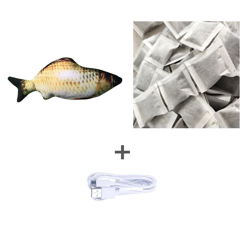 Electronic jumping fish cat toy 30cm long with USB charging cable