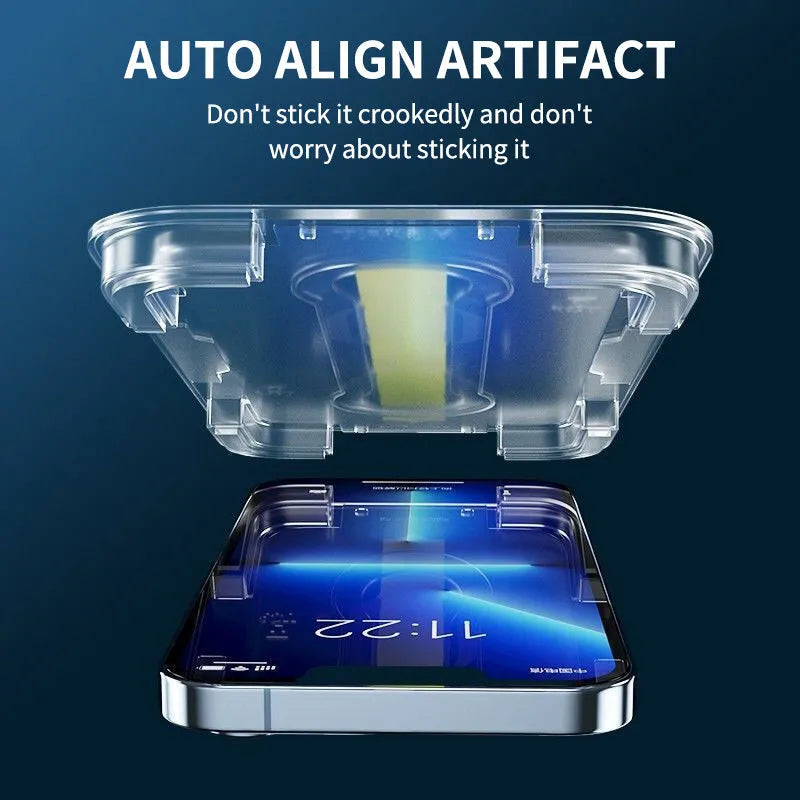 Tempered glass screen protector with anti-peep and dust-proof features for iPhone models, high definition front film.