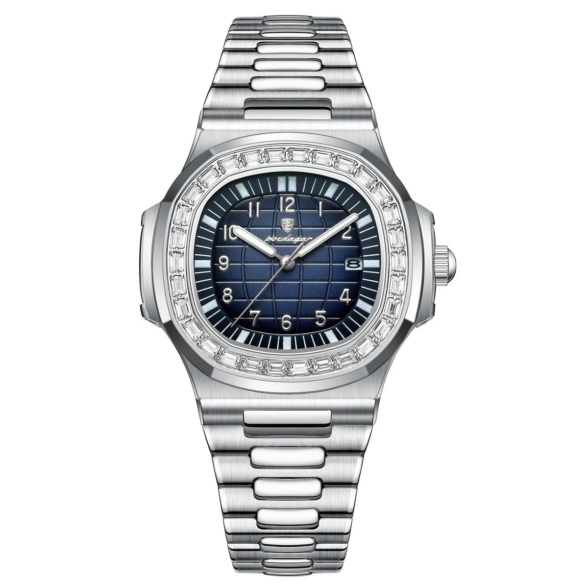 Men's quartz watch with 41.5mm dial, stainless steel strap, alloy case, and luminous waterproof design