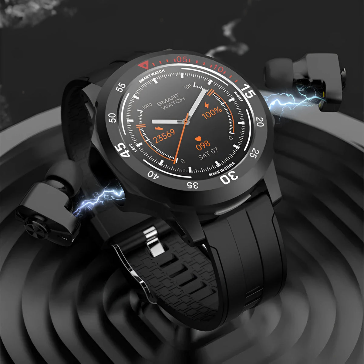 Two-in-one smart watch with detachable Bluetooth earphones, 1.3-inch HD display, black and black red