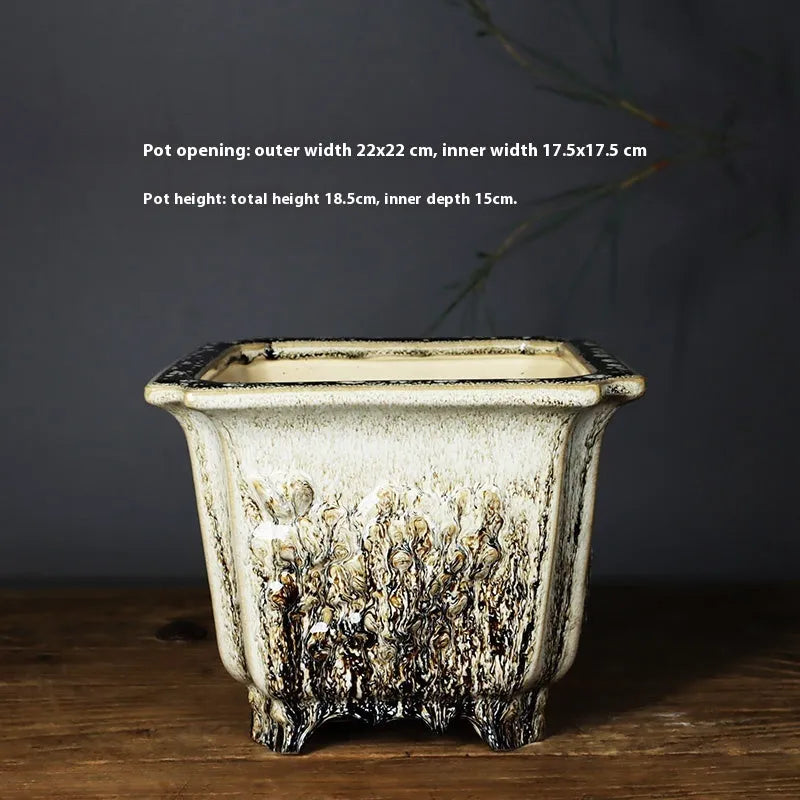 Ceramic decals flower pot square 22cm caliber high depth green glaze changed No 22 middle decal