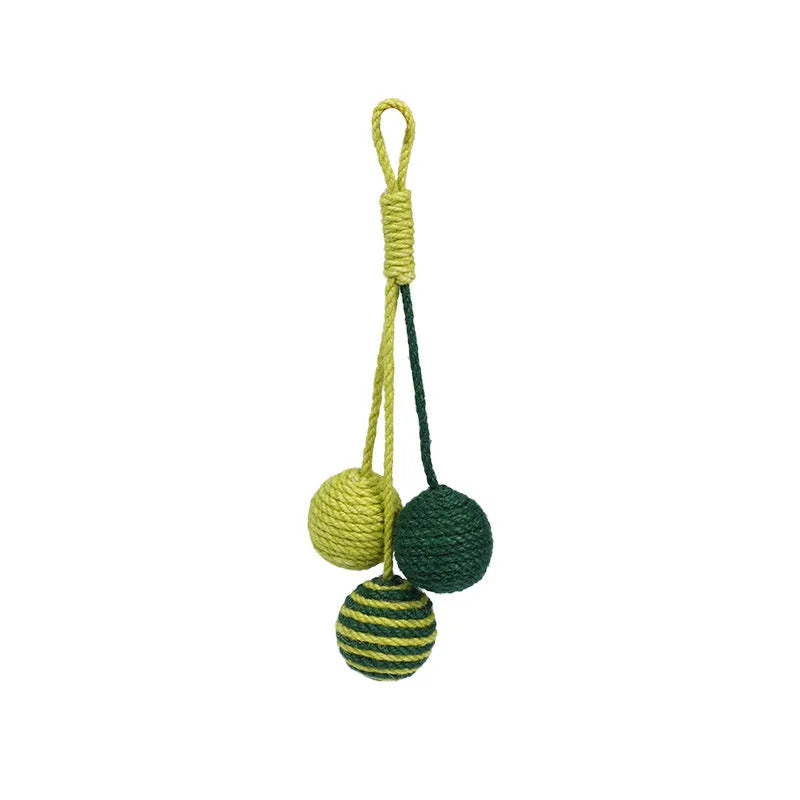 Cat toy set with blue bite-resistant teaser stick and catnip ball on white background