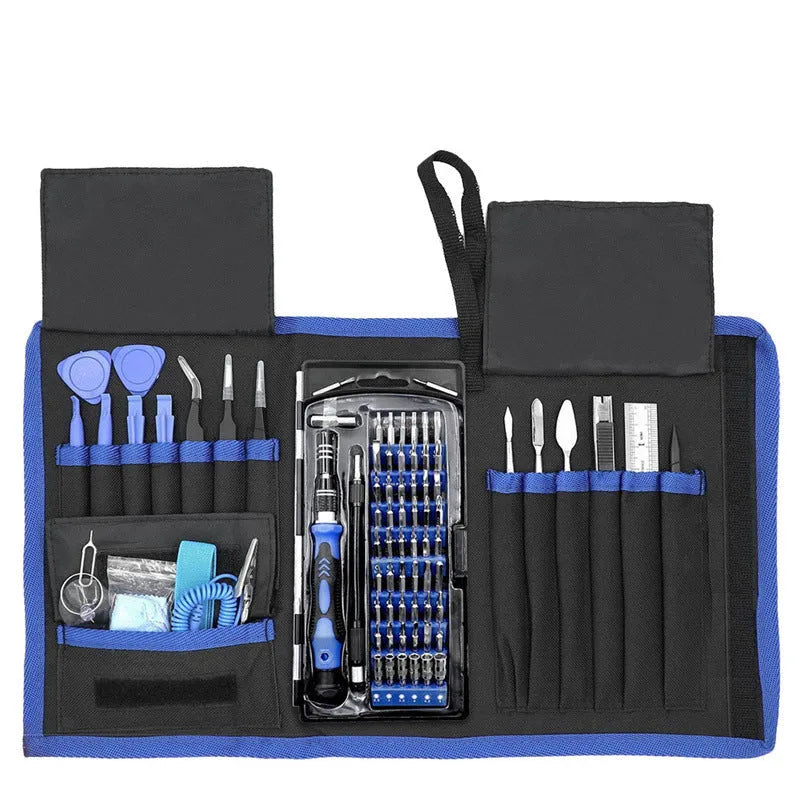 80 in 1 screwdriver set with 65 chrome vanadium steel bits, magnetised handle, extensions, tweezers, and prying tools