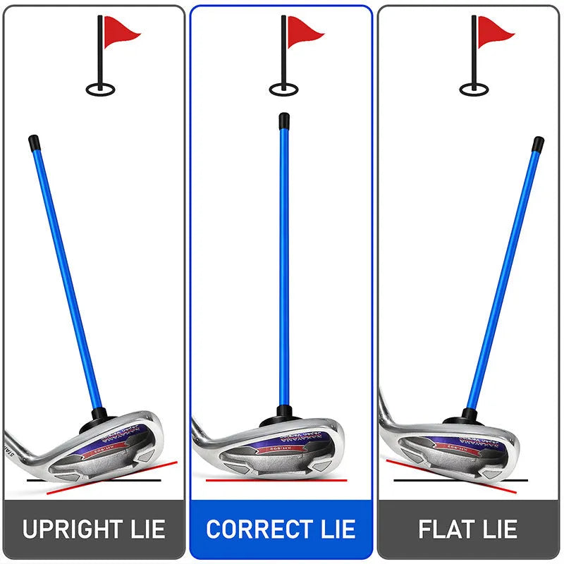 Red aluminium alloy magnetic golf alignment trainer bar on a putting green.