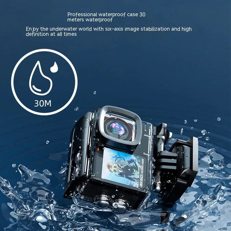Waterproof 30m true 4K riding camera with EIS six-axis anti-shake, wide angle lens, dual colour screen, ABS body