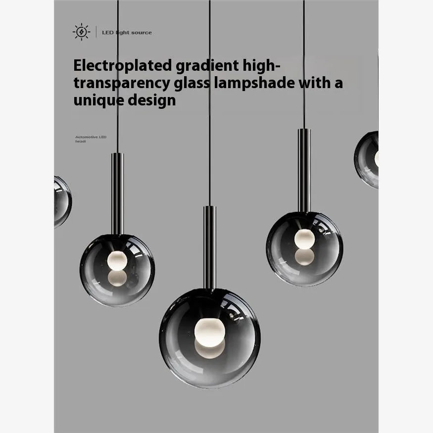 High-grade empty chandelier rotating staircase long chandelier glass ceiling lamp 3 heads shiny black