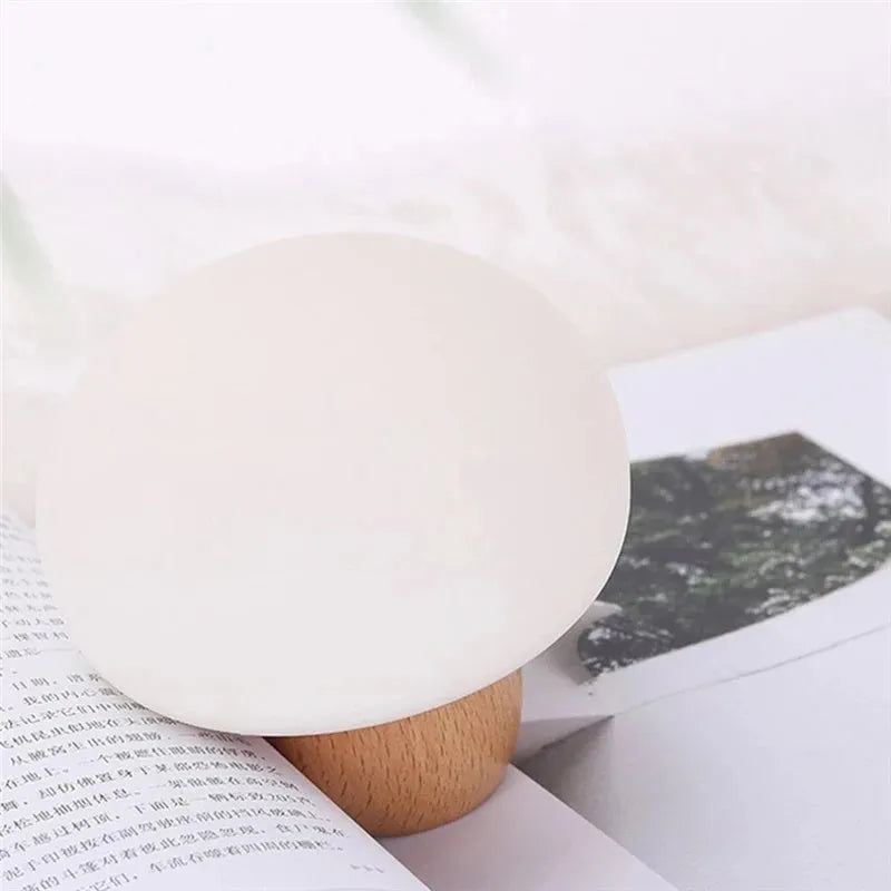 Silicone LED night lamp with wooden base, mushroom shape, brightness adjustment, and touch switch