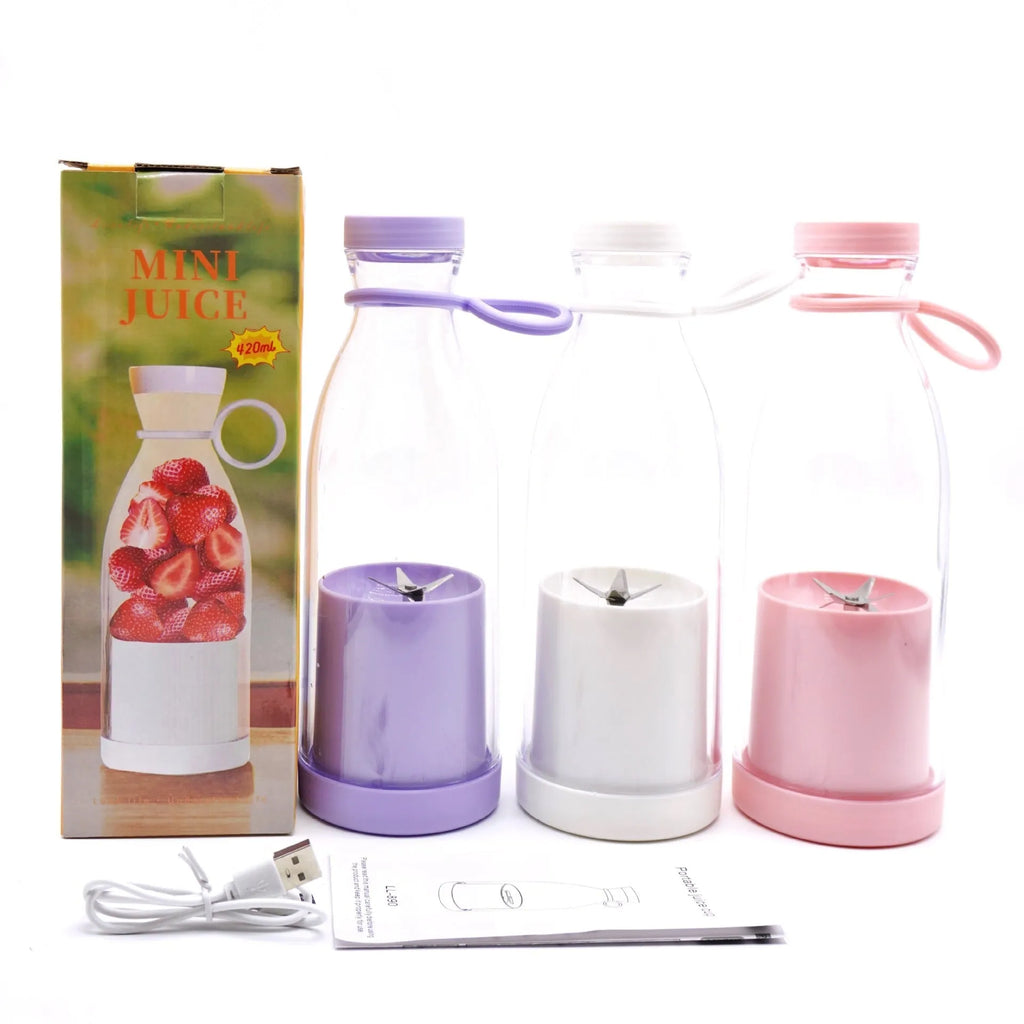 Electric USB wine bottle juicer cup with 6-leaf cutter head in white, PC food grade plastic liner, 400ml capacity