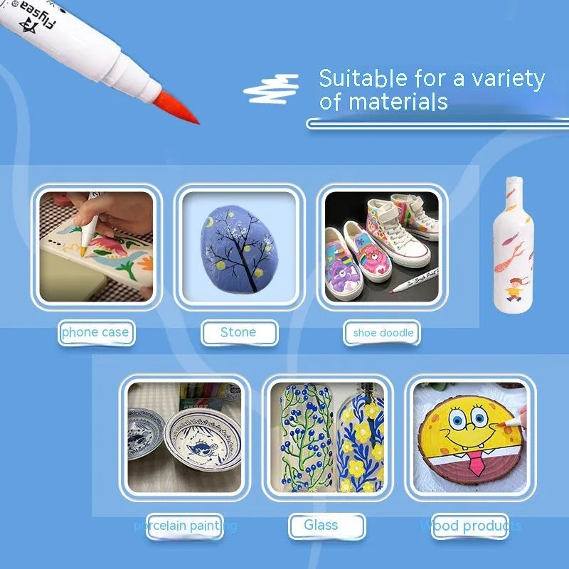 Set of soft head gouache marker pens for pressure-free hand accounting and card art in multiple colours