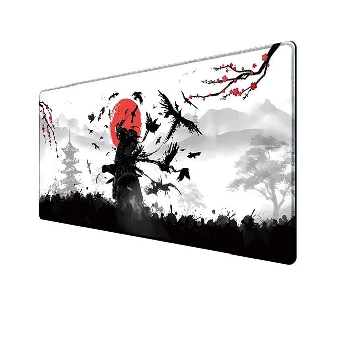 Japanese Samurai design gaming mouse pad with non-slip cloth surface in multiple size options