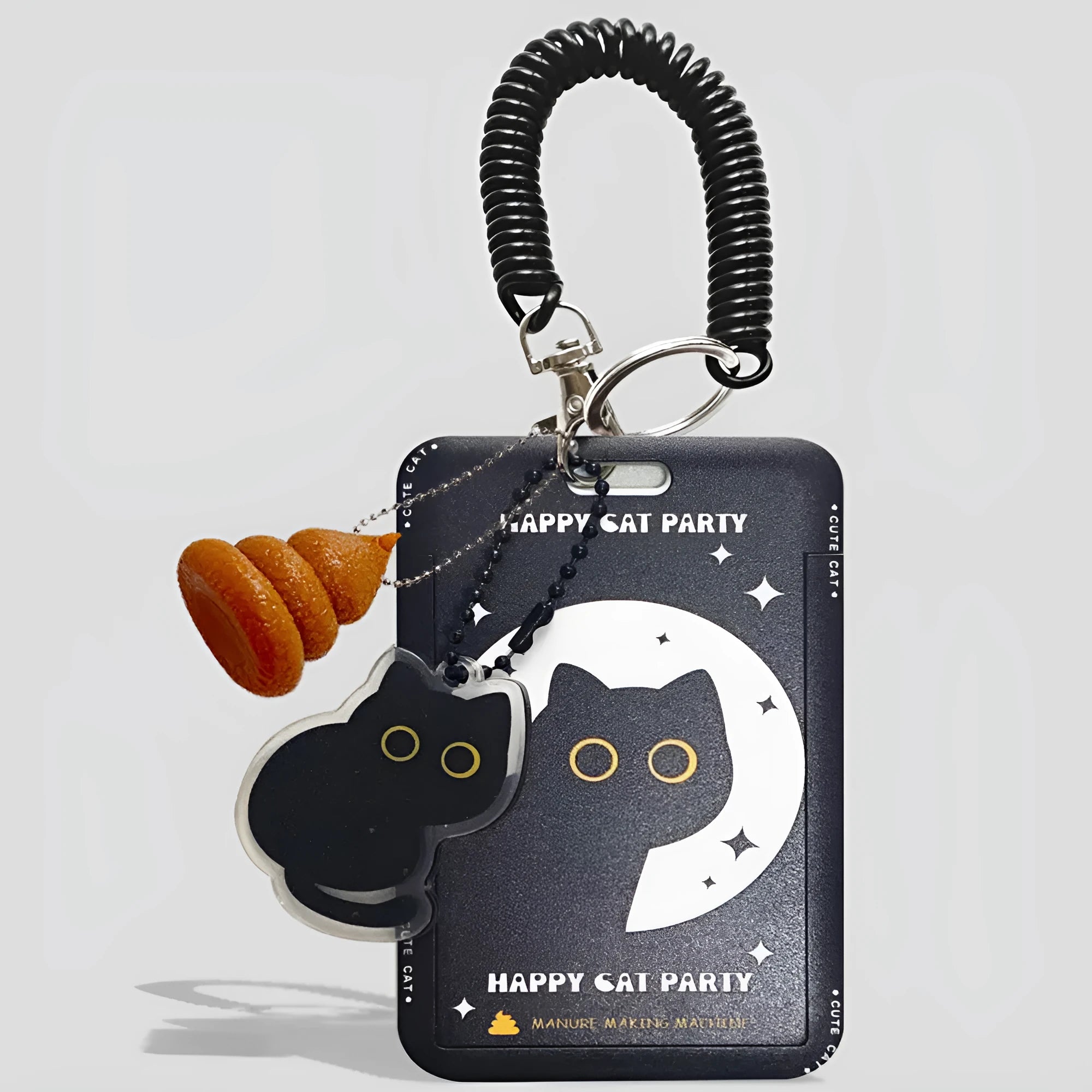 Black cat cartoon design plastic card holder with pendant attachment for bus subway student ID cards