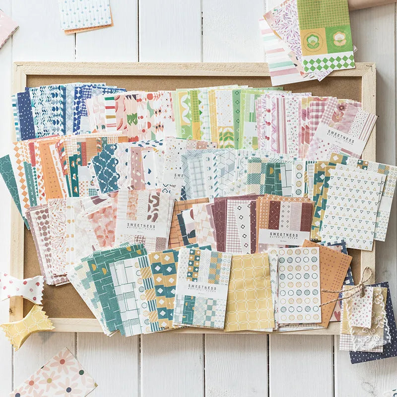 Fifty sheets of dessert-themed retro collage note paper in ten colours including strawberry and blueberry.