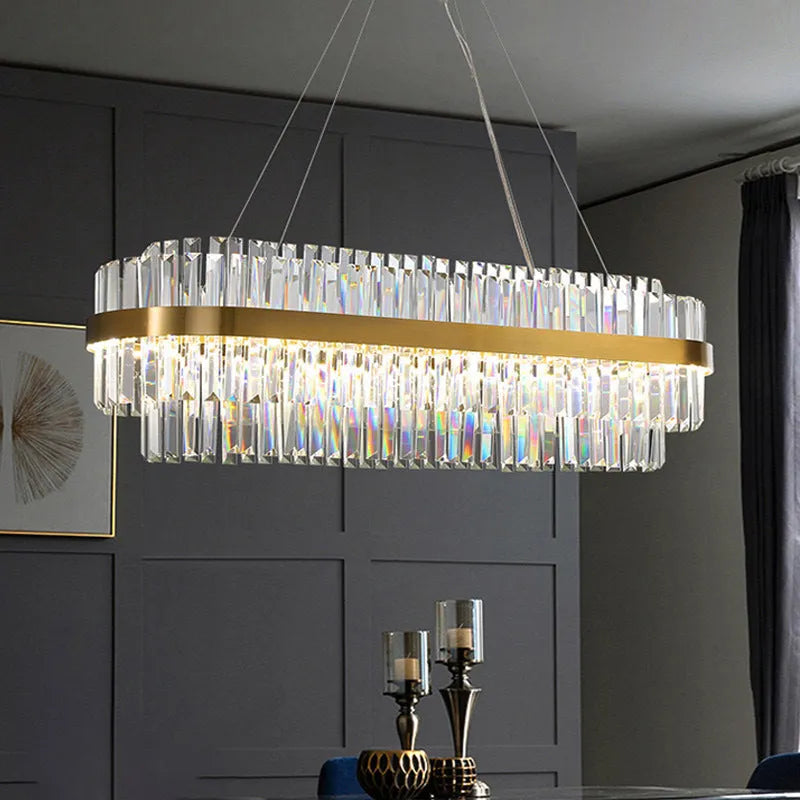 Stainless steel and crystal multi-head ceiling chandelier with adjustable height