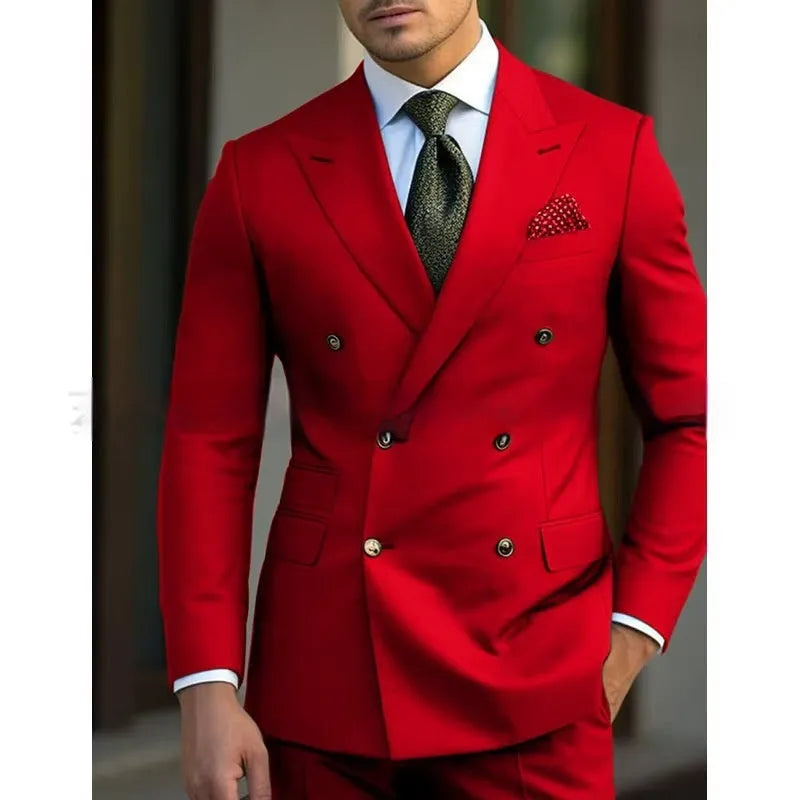 Men's two-piece business suit set in chemical fibre blend fabric available in multiple colours and sizes