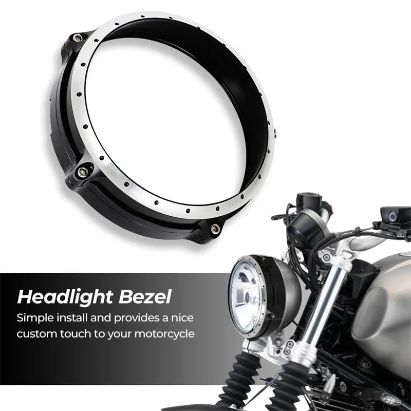 Black CNC aluminium headlight cover for BMW R NineT Scrambler motorcycle 2014-2017 models