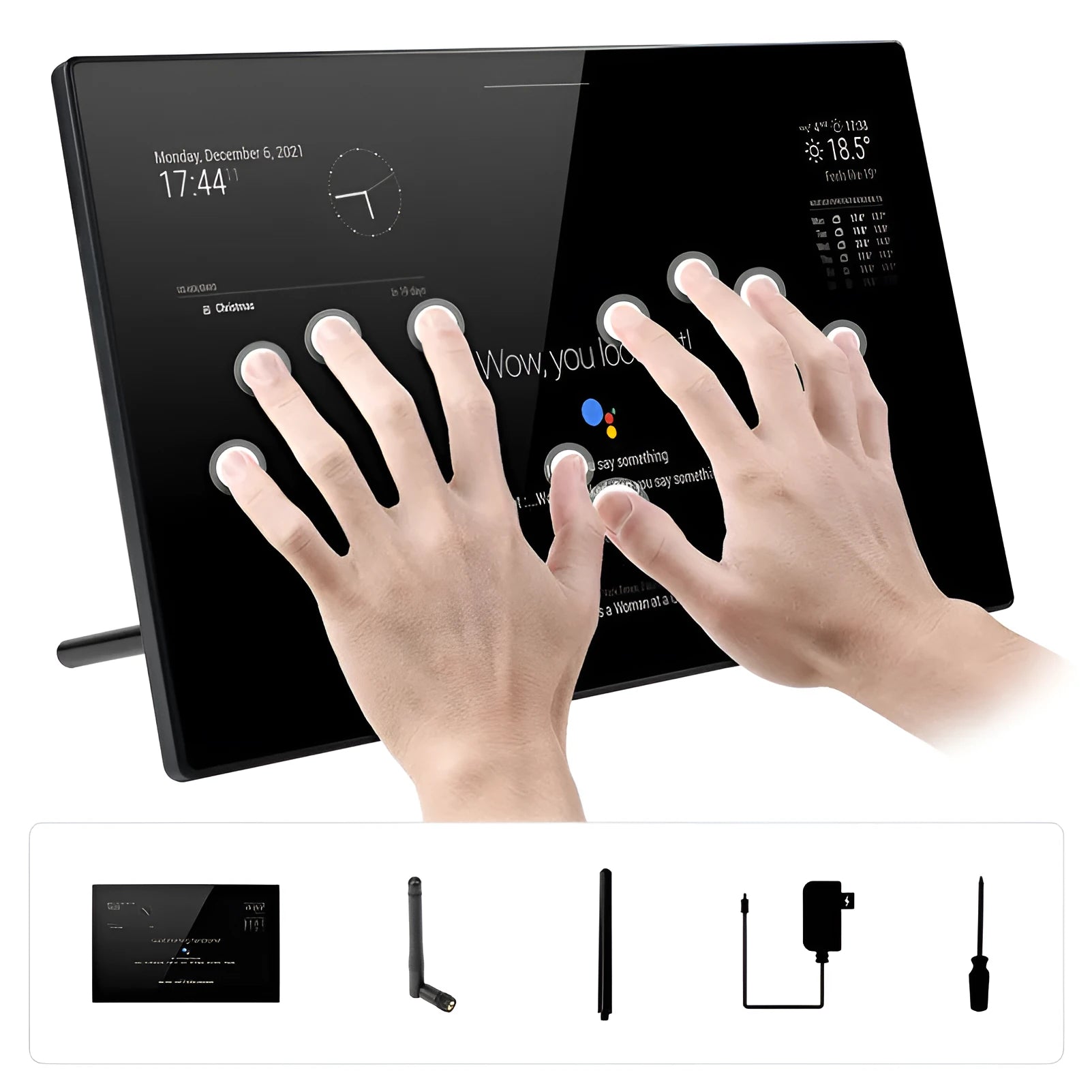 13.3 inch integrated CM4 computer touch display with voice assistant in ABS enclosure.
