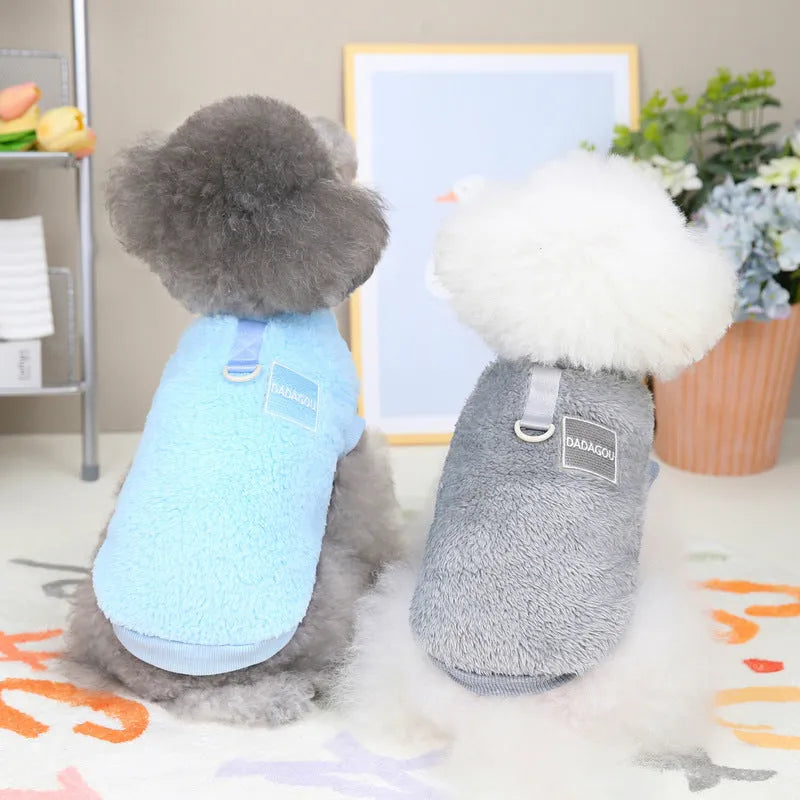 Coral fleece pet jacket for dogs and cats in various colours and sizes.