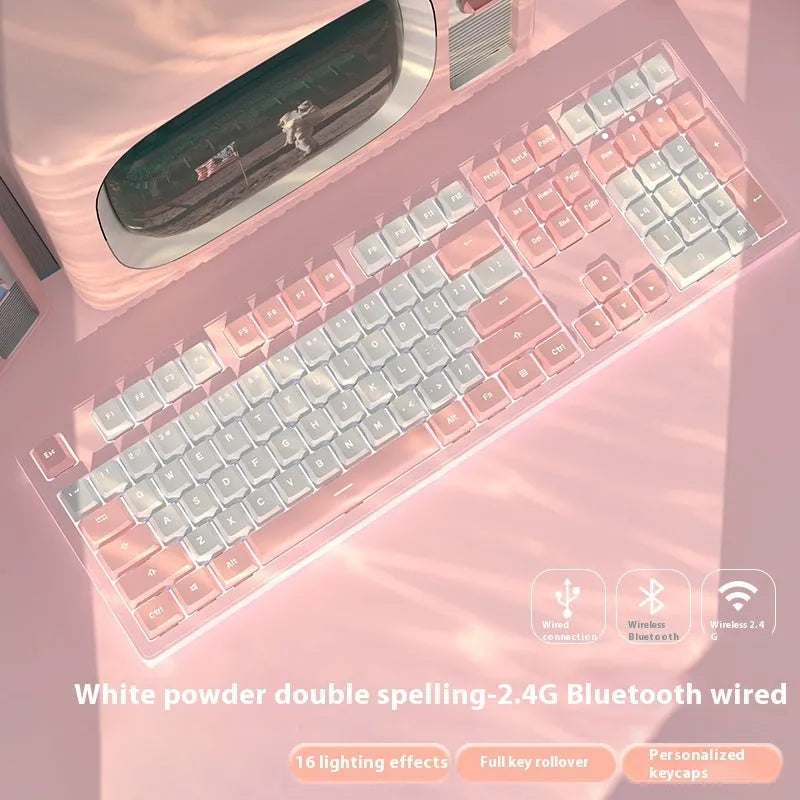 Mechanical keyboard with three connectivity modes in blue and white colour matching design