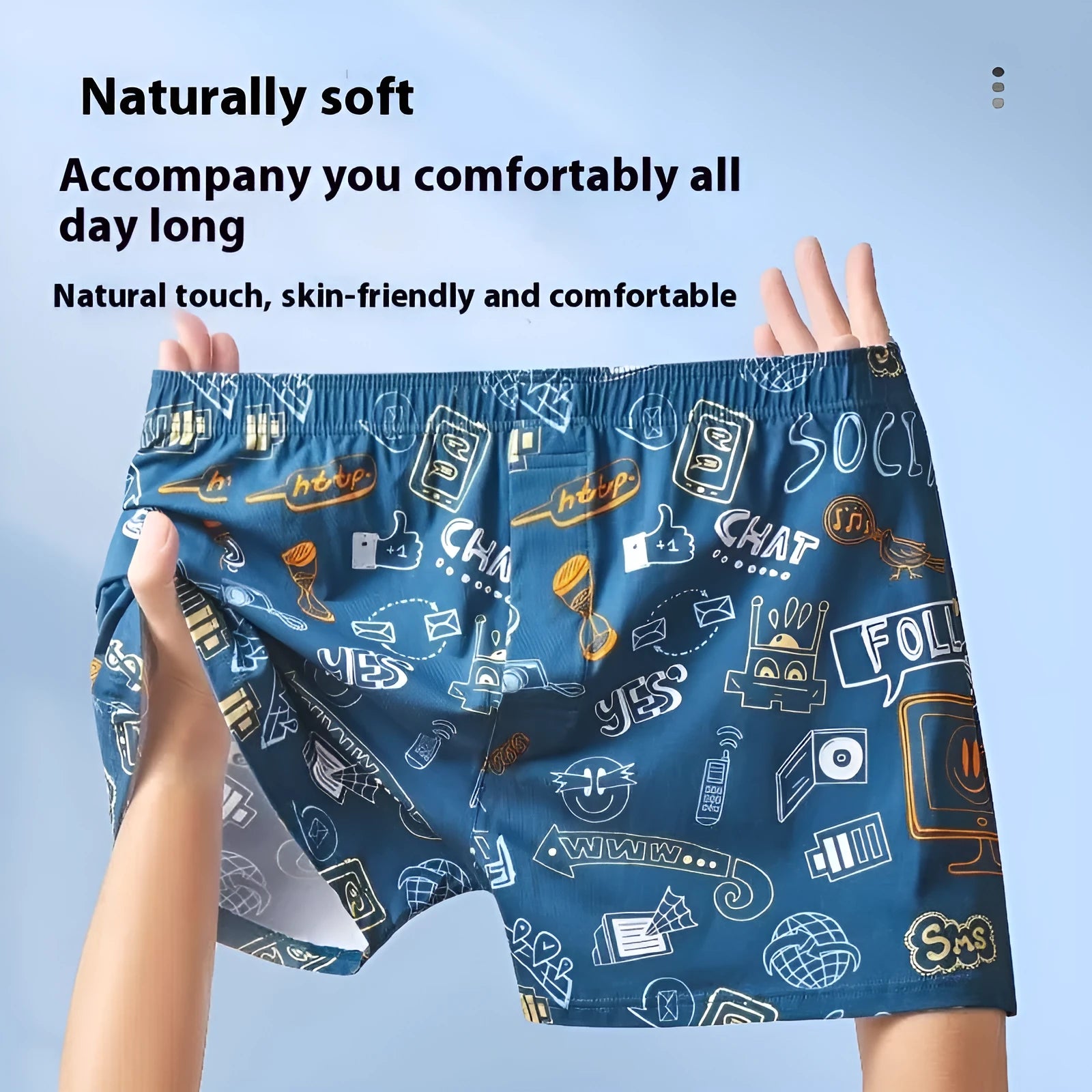 Men's cotton boxer shorts in a patterned design with a mid waistband.