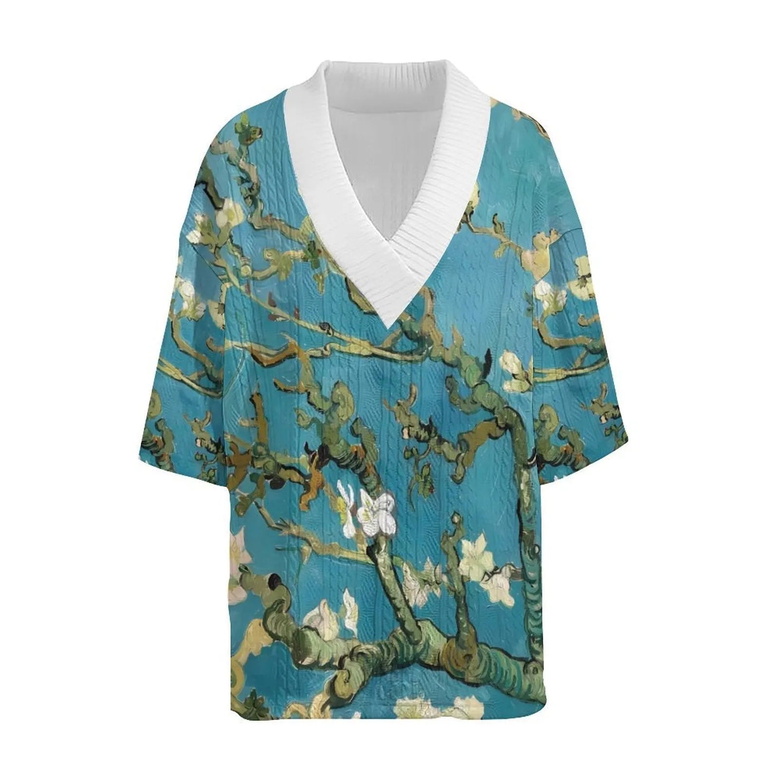Peacock blue men's 3D printed knitted casual suit with T-shirt top and matching shorts.