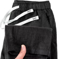 Chinese-style straight-leg linen trousers in apricot colour with an elastic drawstring waist.