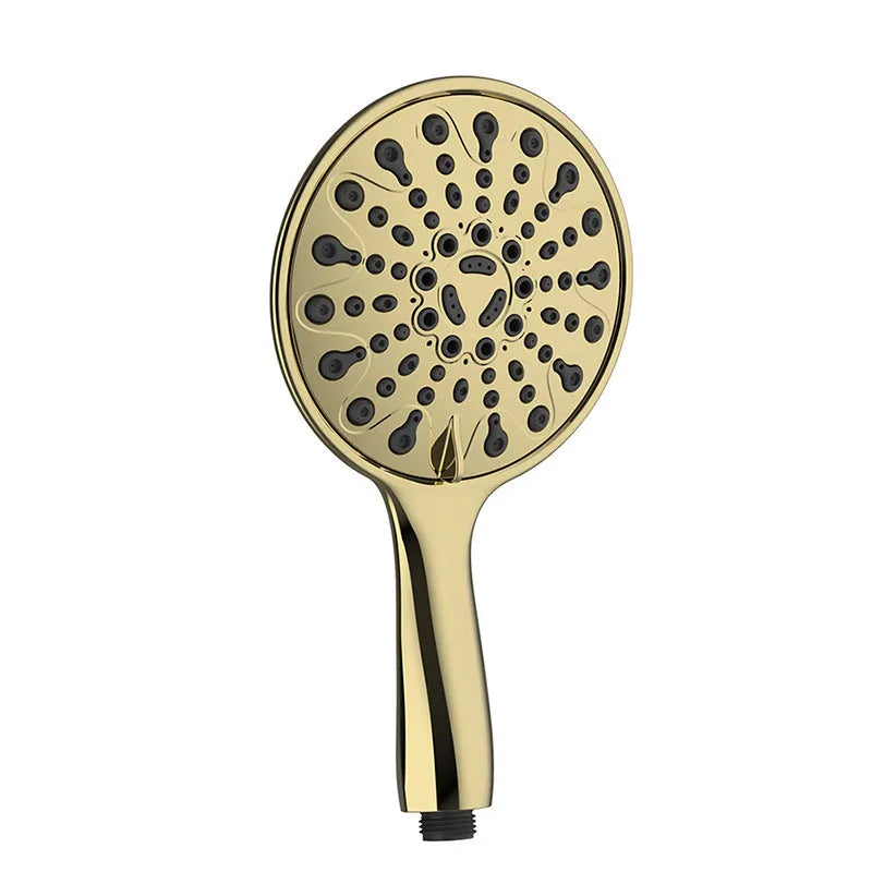 A six-inch silver electroplated handheld shower head with multiple spray function settings.