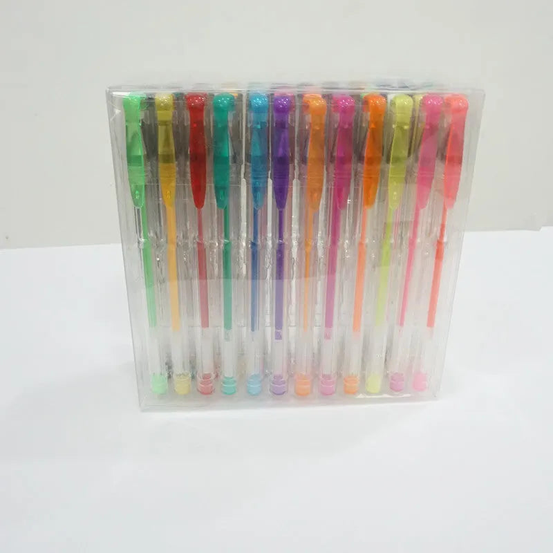 100-colour gel pen set showing assorted colours with watercolour and highlighter tip options
