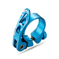 Aluminium alloy mountain bicycle seat post clamp accessory in black, blue, gold, or red colour.