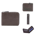 Leather-style anti-theft credit card wallet with zipper closure in black embossed design
