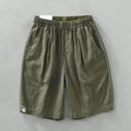 Men's loose straight linen shorts, mid waist drawstring, green or black, summer daily wear