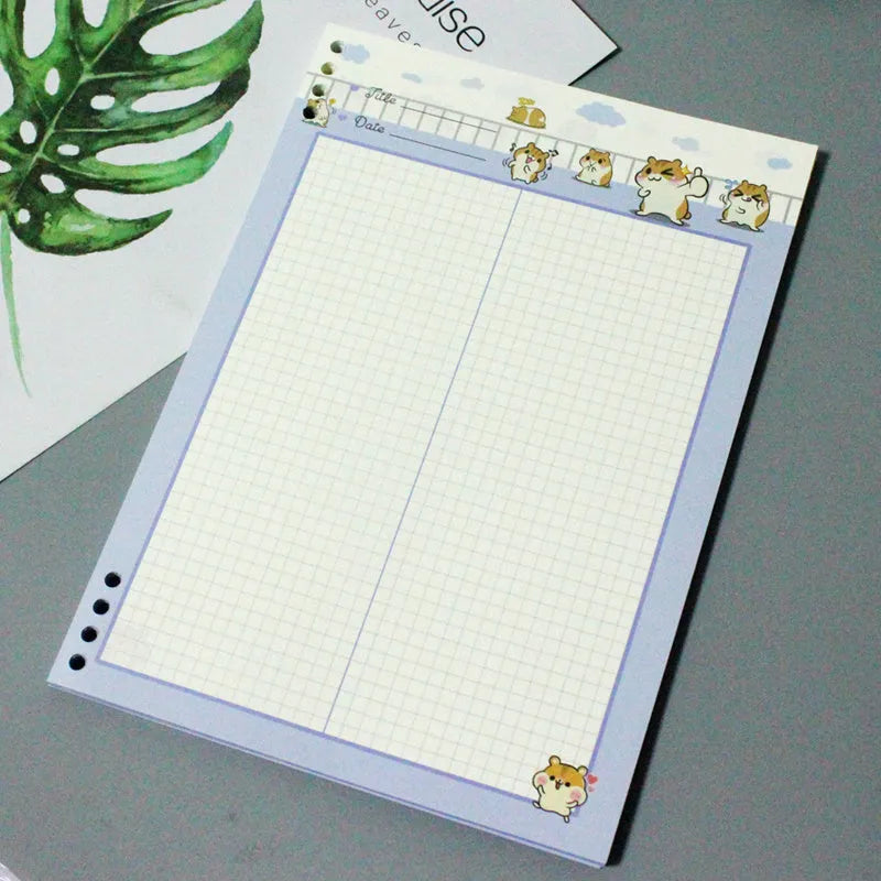 B5 8-hole loose-leaf refill paper with 40 pages, PP shell, and coloured options including blue, green, pink, yellow, and transparent shell