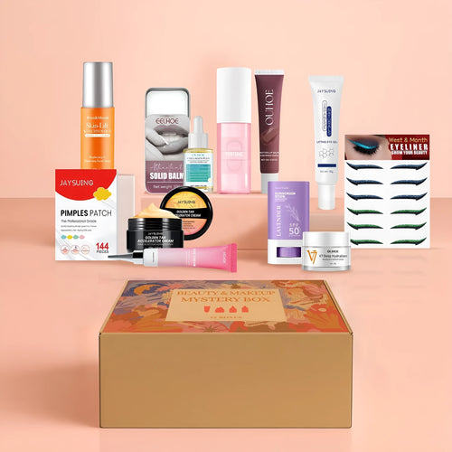 Beauty And Makeup Mystery Box with 12 assorted boxes of surprise cosmetics and makeup products