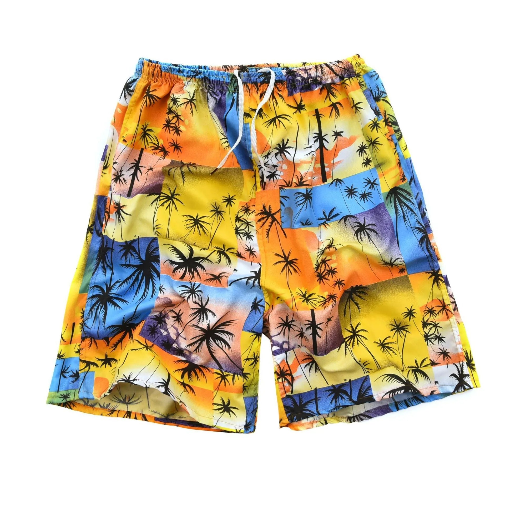 Men's floral print five-point swimming trunks in polyester fabric for pool and beach use