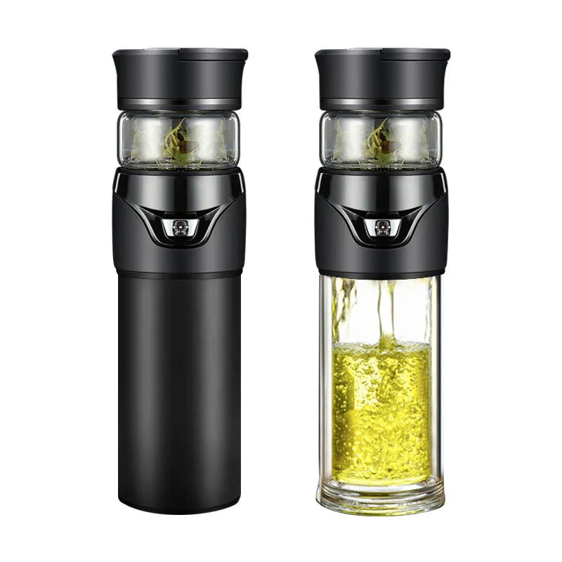 One-button separating tea cup in 304 stainless steel with straight light luxury design