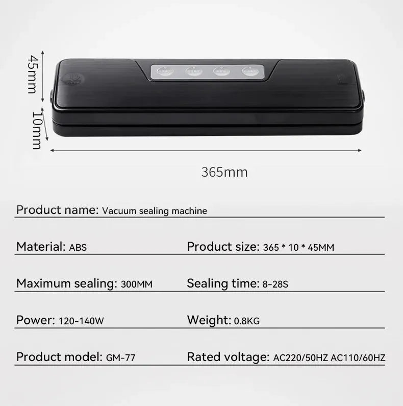 Small black automatic vacuum sealer machine for household food preservation with compact design
