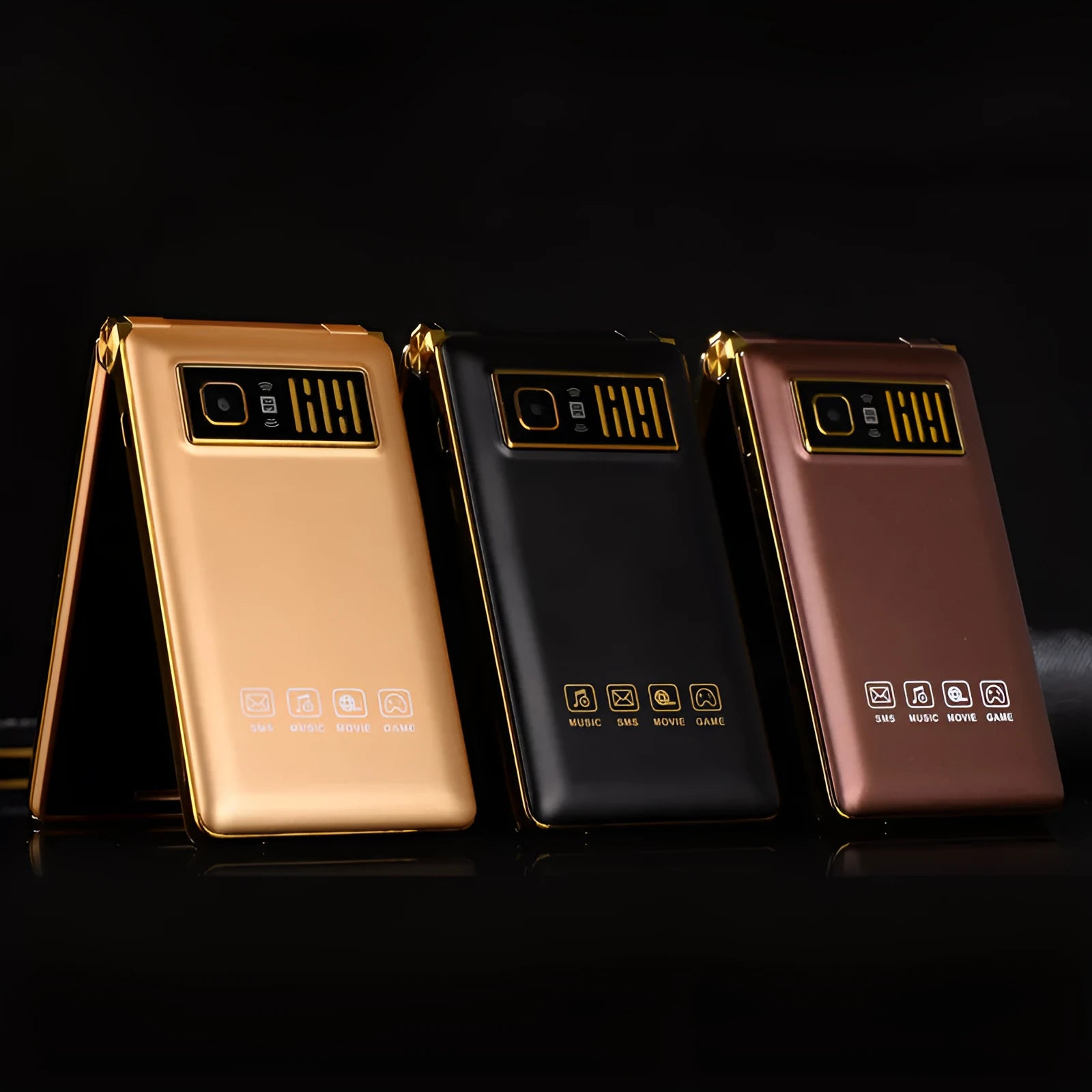 A15 dual screen flip mobile phone showing internal touch screen and external display