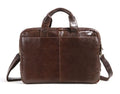 Brown leather men's business briefcase with 18-inch dimensions for laptop carrying