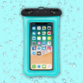 Orange waterproof phone pouch with double airbag design and a black adjustable neck rope.