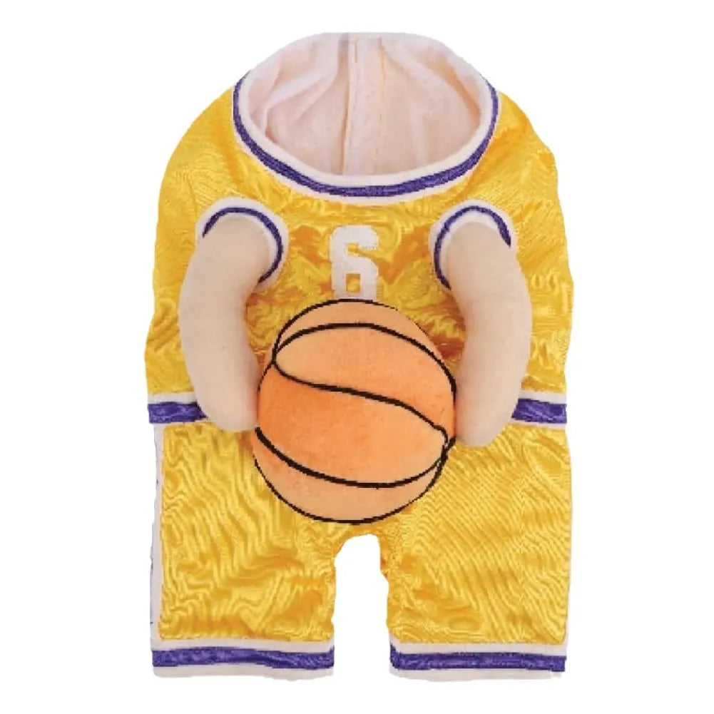 Creative dog basketball costume in red with ball, suitable for small medium large pets