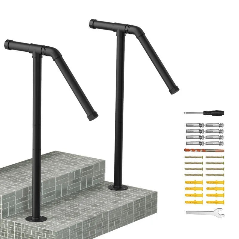 Black metal ladder support bracket for stabilising straight ladders.