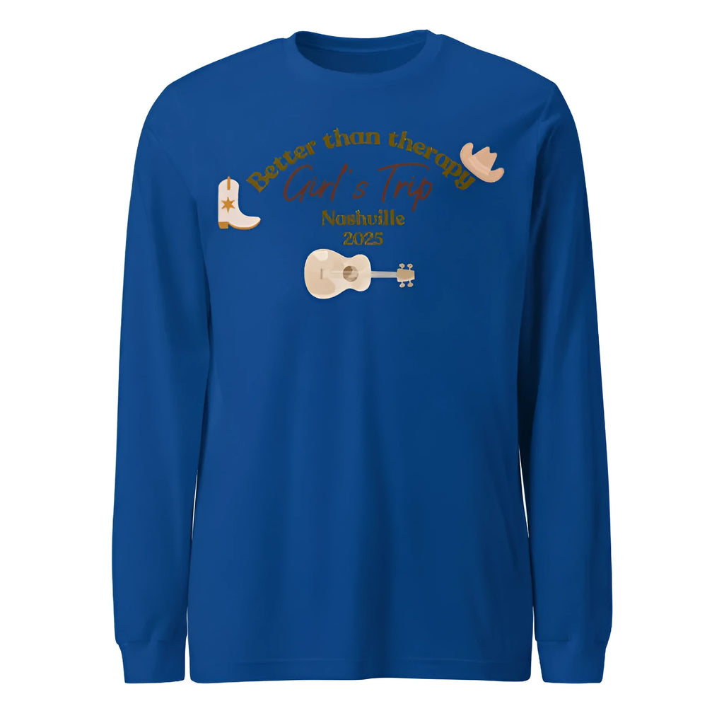 Men's blue polyester pullover sweater with printed letter patterns and round neck loose fit design