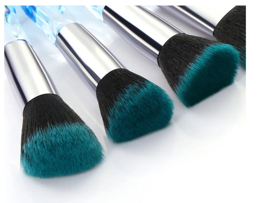 10 clear crystal diamond foundation brushes with artificial fibre bristles in four colour options