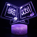 3D cartoon-style LED night lamp with black touch base, showing multiple colour changes on a bedside table.