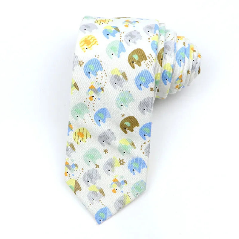 Korean style narrow men's cotton bow tie with cartoon pattern printing
