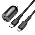 Grey Baseus 30W PPS single USB car charger with 1 metre cable.