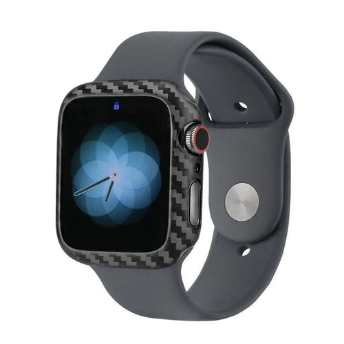 Apple Watch 4 half wrap leather case with carbon fibre in bright black and matt black 44mm options