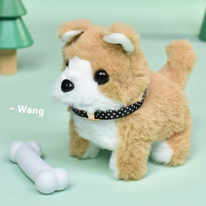 Children's electric plush toy set with animal figures in themed cage, includes Bichon Frise, Corgi, and Red Rabbit options